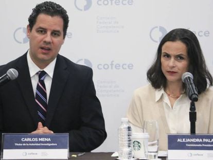Carlos Mena titular de la Autoridad Investigadora de la Comisión de Competencia Economica y Alejandra Palacios, comisionada-presidenta de la Cofece