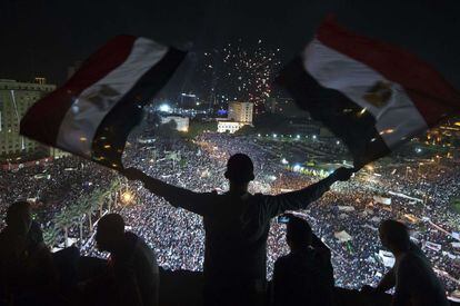 Manifestación en la noche del viernes 26 de julio en la plaza Tahrir a favor del Gobierno.