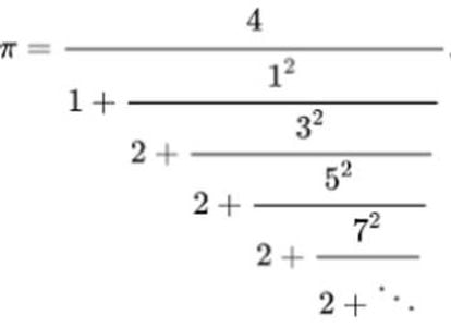 La expresión del número pi como fracción continua.