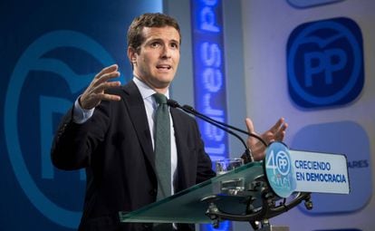 Pablo Casado, durante su intervenci&oacute;n de este lunes. 