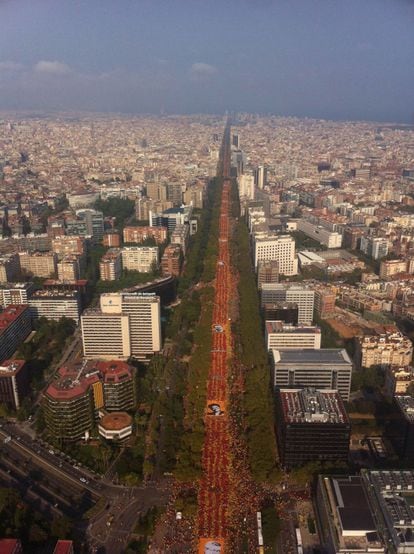 La Diagonal de Barcelona va ser un dels eixos de la V humana que es va formar a Barcelona en la Diada del 2014.