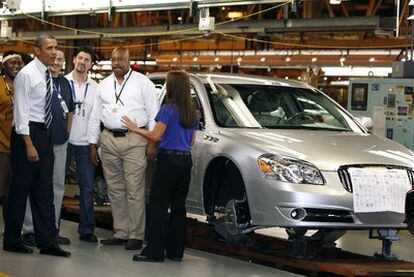 El presidente Obama visita una fábrica de General Motors en Hamtramck (Michigan). El Tesoro de EE UU es propietario del 61% de la empresa.