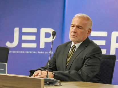 El coronel (r) Publio Hernán Mejía durante una audiencia de la JEP.