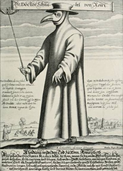 El Doctor Bec de Roma, en un poema satíric escrit mig en llatí mig en alemany. Gravat de Paul Fürst, 1656.