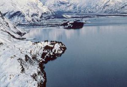Imagen de archivo de la costa de Alaska con petróleo vertido por el buque-cisterna estadounidense "Exxon Valdez" que encalló en un arrecife, al tratar de evitar chocar con un iceberg, en el estuario de Prince Willian Sound, en Valdez (Alaska). EFE/Archivo