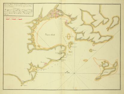 Carta náutica 'Bahía y ciudad de Manila', dibujada por los pilotos del navío de la Real Armada ‘Buen Consejo' que iniciaron la ruta Cádiz-Manila. / ARCHIVO MUNICIPAL DE EL PUERTO DE SANTA MARÍA
