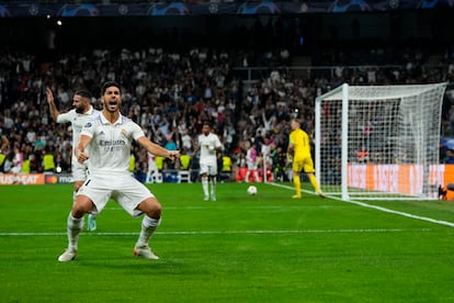 Asensio celebra su gol ante el Celtic, este miércoles en el Bernabéu.