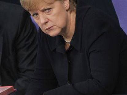 La canciller alemana, Angela Merkel, tras pronunciar su discurso.