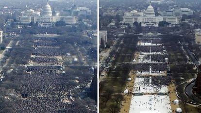 Imagen comparativa de las tomas de posesión de Obama (izquierda, 2013) y Trump.