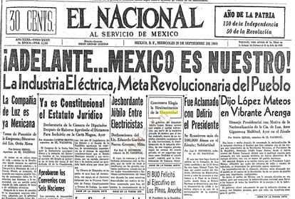 Primera página de 'El Nacional' del 28 de septiembre de 1960.