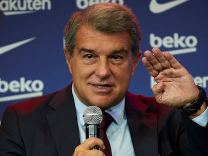 El presidente del Barcelona, Joan Laporta, durante un acto en el Camp Nou.