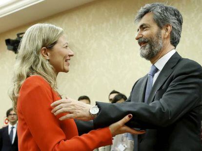Victoria Rosell con el presidente del Poder Judicial, Carlos Lesmes.