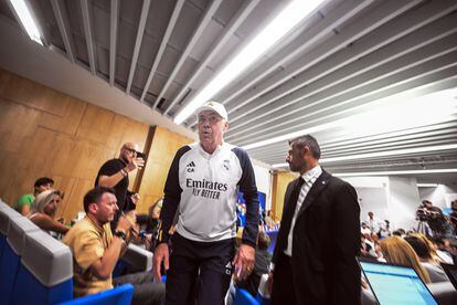 Carlo Ancelotti, este lunes en la sala de prensa del estadio Diego Armando Maradona.
