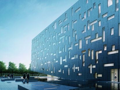 Fachada del Edificio CAP, en construcción en Milán.