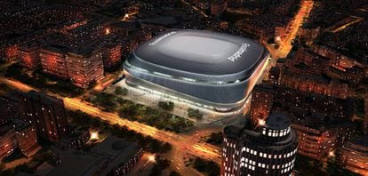 El nuevo Santiago Bernabéu tendrá además una iluminación externa. Se parecerá en este sentido al estadio Allianz Arena del Bayern de Múnich, en Alemania, que gracias a una cobertura integral traslúcida emite luz cambiante de varios colores a partir del atardecer y durante la noche.