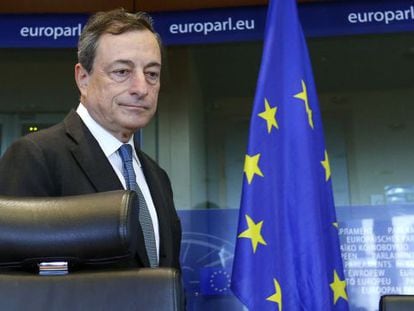 Mario Draghi, presidente del Banco Central Europeo, en el Parlamento Europeo en 2014