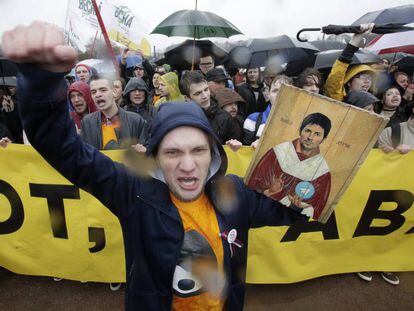 Protestas en San Petersburgo por el bloqueo a Telegram en medio de las manifestaciones por el Día del Trabajo, el pasado 1 de mayo.