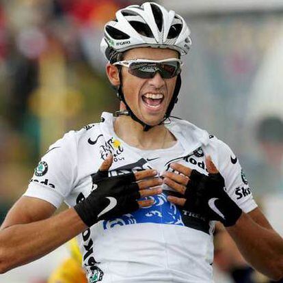 Alberto Contador, ganando en Plateau de Beille en el último Tour.
