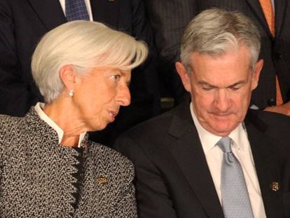 Christine Lagarde y Jerome Powell, presidentes del BCE y la Fed, en una reunión en Buenos Aires en 2020.