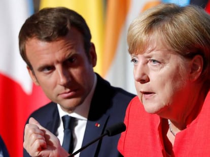 Los presidentes de Francia y Alemania, Enmanuel Macron y Angela Merkel