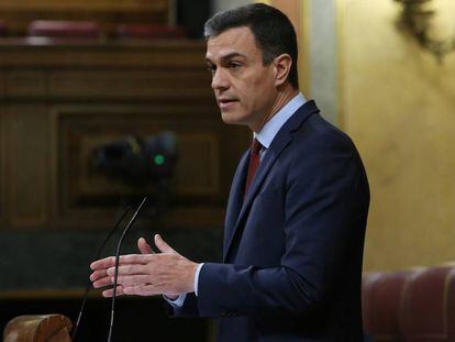 El presidente del Gobierno, Pedro Sanchez durante su intervención este miércoles en el Congreso. En vídeo, Pedro Sánchez en el Congreso: "La división nos hace más débiles".