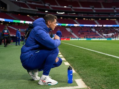 Fernando Torres, en el Metropolitano, durante el partido de octavos de final de la Youth League entre el juvenil del Atlético y el Genk (4-1).