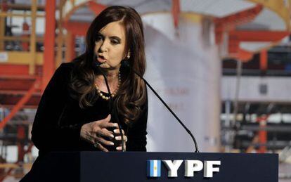 Fernández de Kirchner, en la inauguración de una planta de YPF en Ensenada, este jueves.