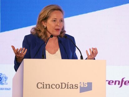 Nadia Calviño, vicepresidenta primera y ministra de Asuntos Económicos, durante su participación en el acto de 'CincoDías'.