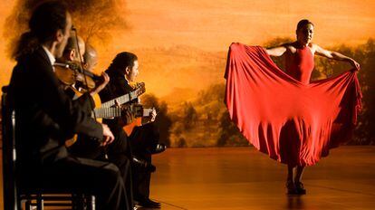 La bailaora Sara Baras, en la presentacion del rodaje de la pelicula 'Flamenco,Flamenco', del director Carlos Saura.