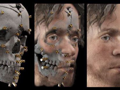 La imagen muestra la reconstrucci&oacute;n facial realizada de un cr&aacute;neo con medios similares a los de la polic&iacute;a forense.