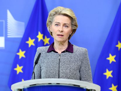 La presidenta de la Comisión, Von Der Leyen, durante una rueda de prensa en Bruselas la semana pasada.