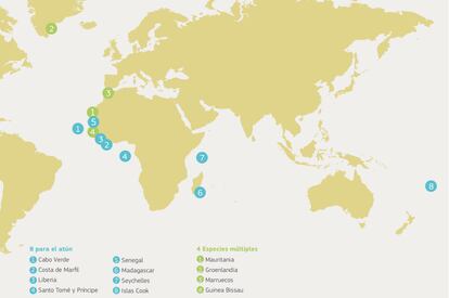 Hay 12 acuerdos de asociación de pesca sostenible en vigor entre la UE y países de los océanos Atlántico, Pacifico e Índico.