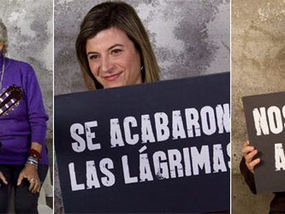 Huecco, con Pilar Bardem;  Bibiana Aído e  Iñaki Gabilondo, en imágenes del vídeo de la campaña.