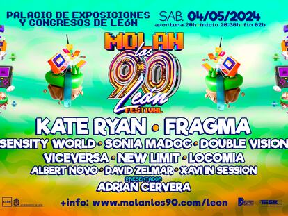 Cartel promocional del festival Molan los 90, que se celebrará el sábado 4 de mayo en el Palacio de Exposiciones y Congresos de León.