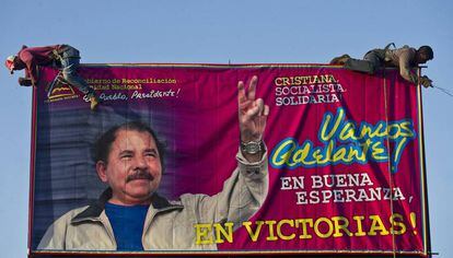 Un cartel de apoyo a Daniel Ortega en 2015.