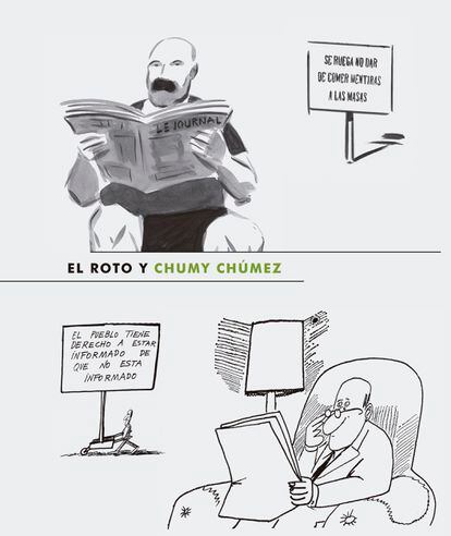 Cartel de la exposición El Roto y Chumy Chúmez sobre la libertad de expresión.