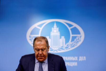 El ministro de Exteriores ruso, Serguéi Lavrov, celebra su conferencia de prensa anual en Moscú, este jueves.