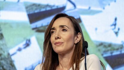 Victoria Villarruel durante la Conferencia de la Sociedad de las Américas en Buenos Aires.