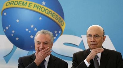 Presidente Michel Temer y el ministro de la Hacienda, Henrique Meirelles, durante evento en el Planalto.