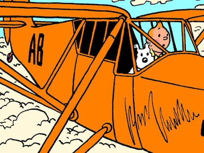 Tintin pilota un Puss Moth en Los cigarros del faraón