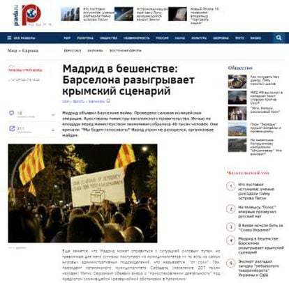 Pravda: "Madrid entra en cólera: Barcelona recrea el escenario de Crimea".