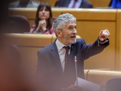 El ministro del Interior, Fernando Grande-Marlaska, interviene durante una sesión plenaria de control en el Senado.