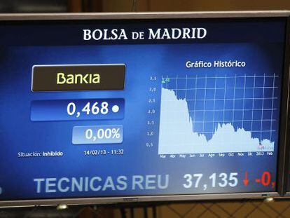 Un monitor de la Bolsa con el valor de Bankia.