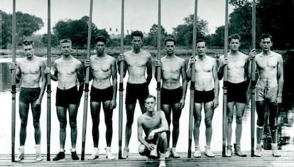 El equipo olímpico de remo de Estados Unidos que logró el oro en 1936.