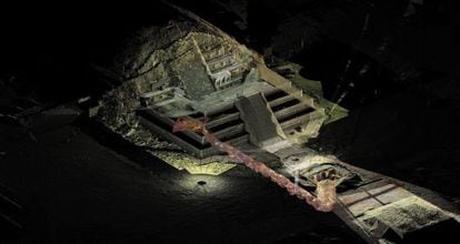 Vista con escáner del túnel excavado en Teotihuacán