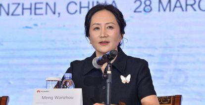 Meng Wanzhou, directora financiera de Huawei, durante la presentación de resultados de la compañía en Shenzhen, en China.