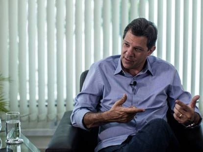 Fernando Haddad (PT), durante la entrevista con EL PAÍS, el 13 de octubre de 2018.