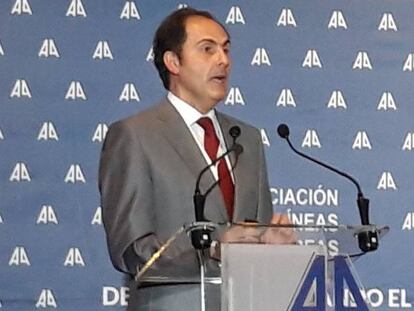 El presidente de Iberia, Javier Sánchez-Prieto, durante la asamblea de ALA celebrada hoy en Madrid.