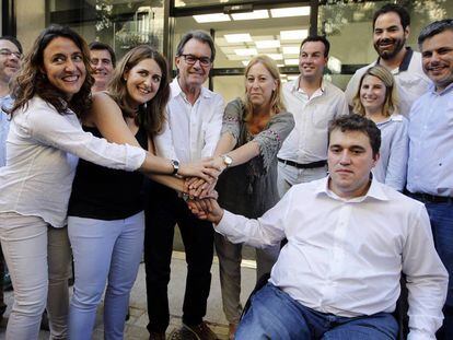 La dirección del Partit Demòcrata Català, ayer, con Artur Mas y Neus Munté en el centro.