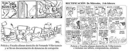 Caricaturas realizadas por el dibujante ecuatoriano Javier Bonilla, 'Bonil', extraídas de la página web del diario 'El Universo'. Haga click en la imagen para ampliar